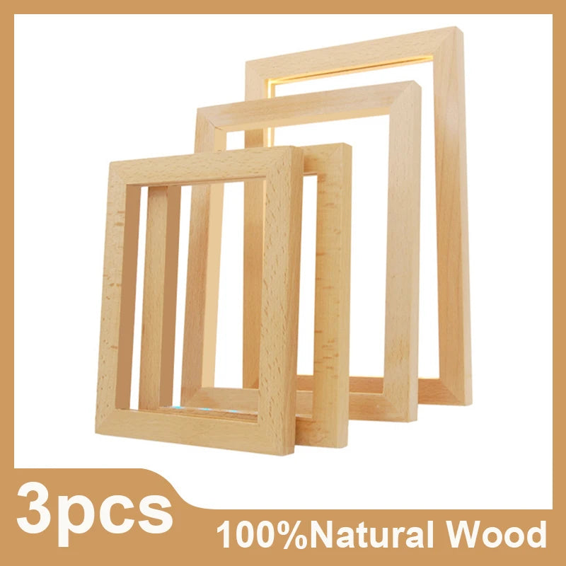 3-Pack Natural Wood Picture Frames A4 30×40 for Diamond Painting Decor
