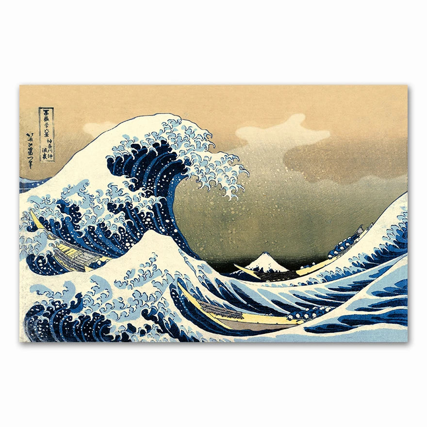 The Great Wave of Kanagawa Ukiyoe Canvas Print Japanese Vintage