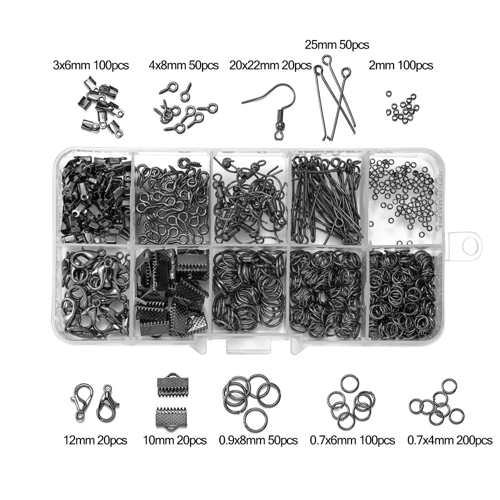 Alloy Jewelry Findings Set with Lobster Clasp, Jump Rings & Earring Hooks