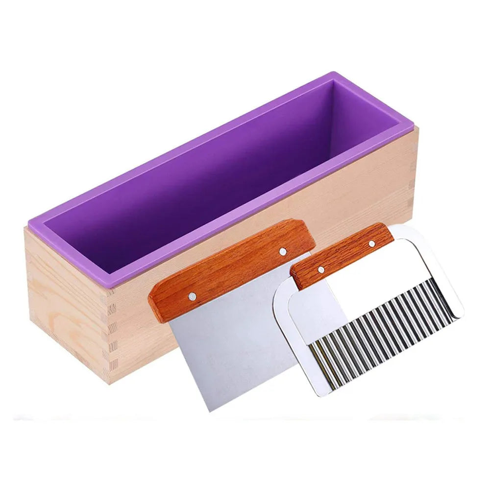1.2L Rectangular Silicone Soap Mold Kit – Wooden Frame & Stainless Steel Scraper