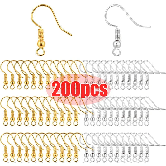 100/200-Pack Hypoallergenic Stainless Steel Earring Findings Kit with Clasps & Hooks