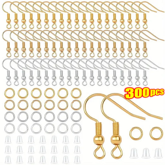 300-Pack Hypoallergenic Earring Hook Kit with Multicolor Wires & Jump Rings