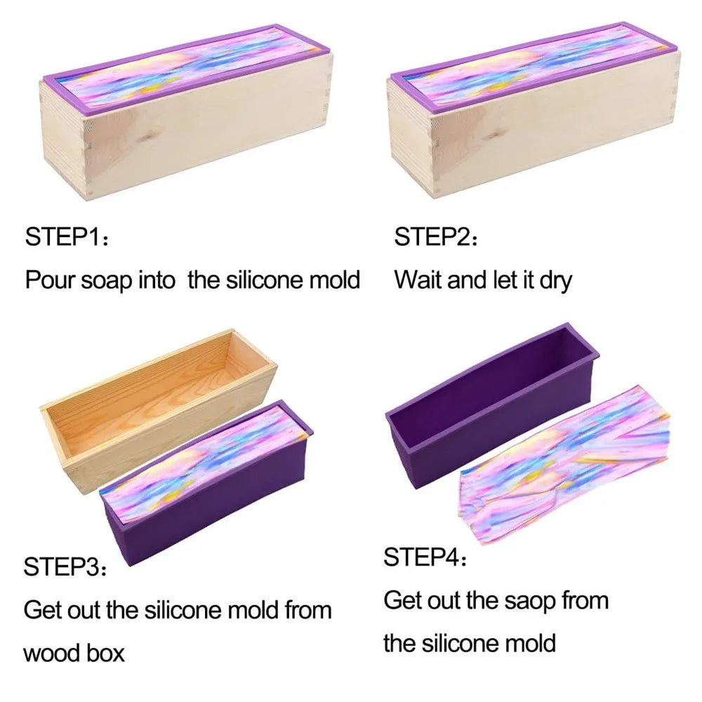 1.2L Rectangular Silicone Soap Mold Kit – Wooden Frame & Stainless Steel Scraper