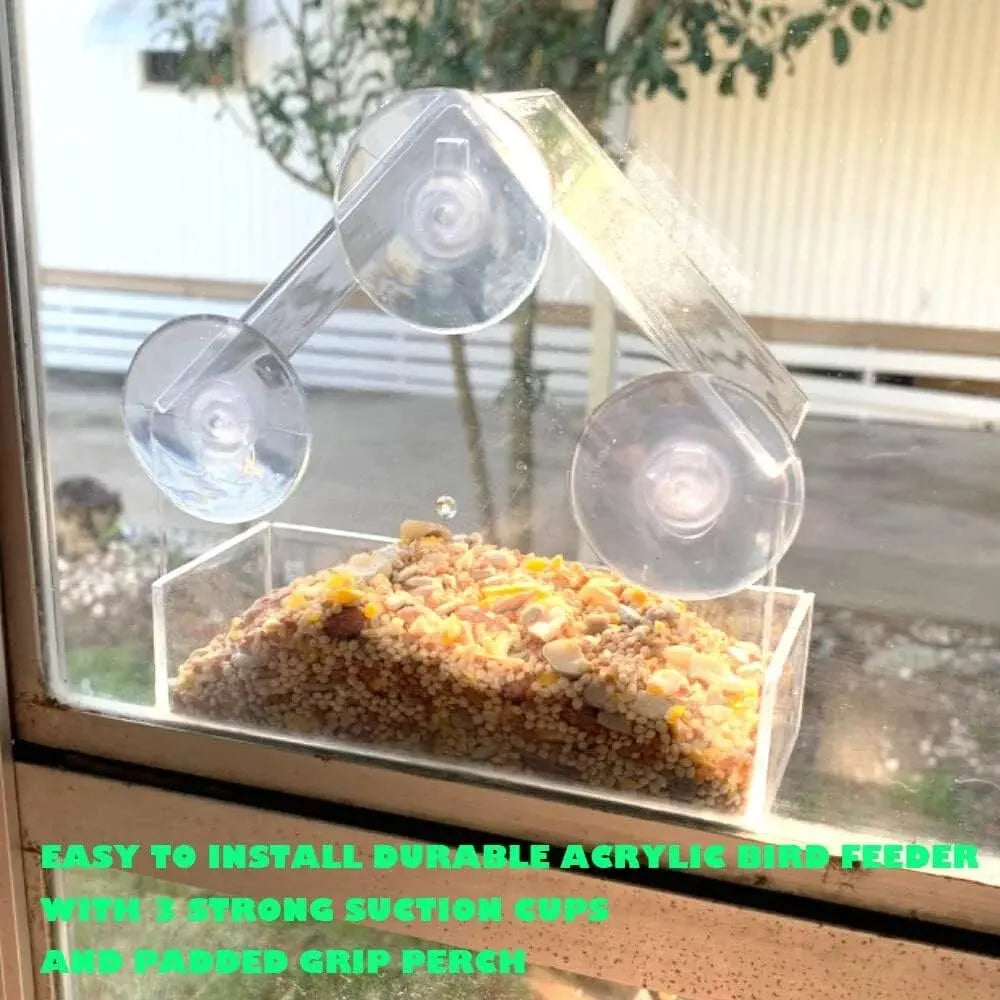 Acrylic Window Bird Feeder, Clear House with Suction Cup for Backyard