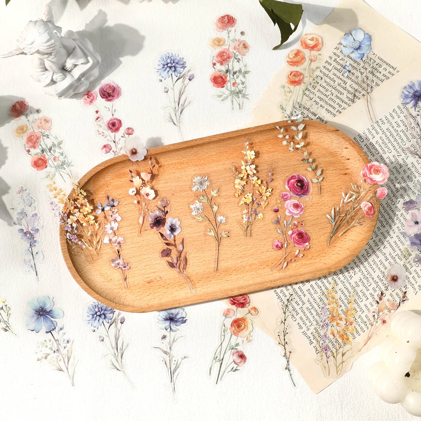 30Pcs Vintage Flowers PET Stickers DIY Junk Journal Planner
