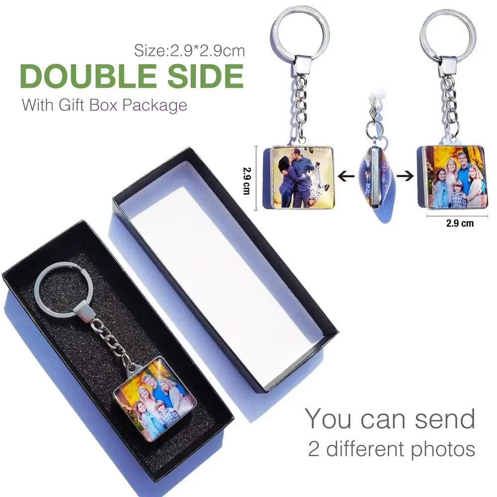 DIY Double‑Sided Custom Photo Keychain – Personalized Glass Cabochon for Family & Lovers