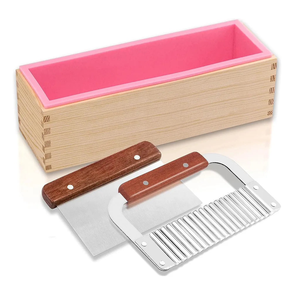 1.2L Rectangular Silicone Soap Mold Kit – Wooden Frame & Stainless Steel Scraper