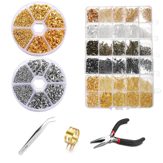 Alloy Jewelry Findings Set with Lobster Clasp, Jump Rings & Earring Hooks