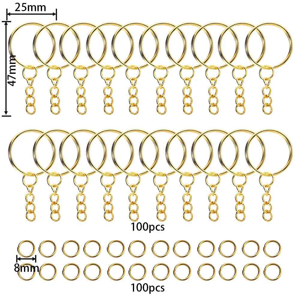 100-Pack 25mm Key Rings & 8mm Jump Rings for DIY Keychains